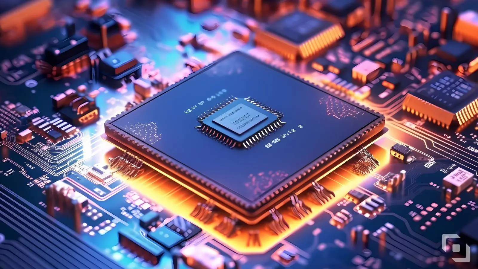 A computer chip on a motherboard