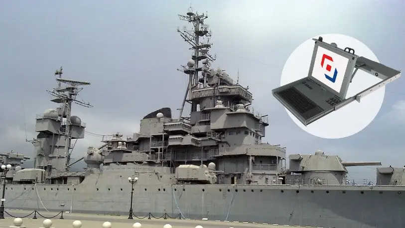 Military ship with a rack computer